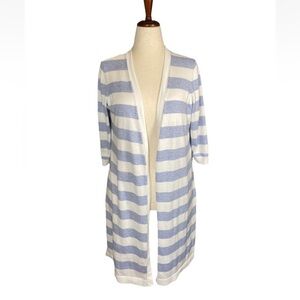 Talbots Blue White 3/4 Sleeve Pima Cotton Duster Cardigan Sweater Size XL petite